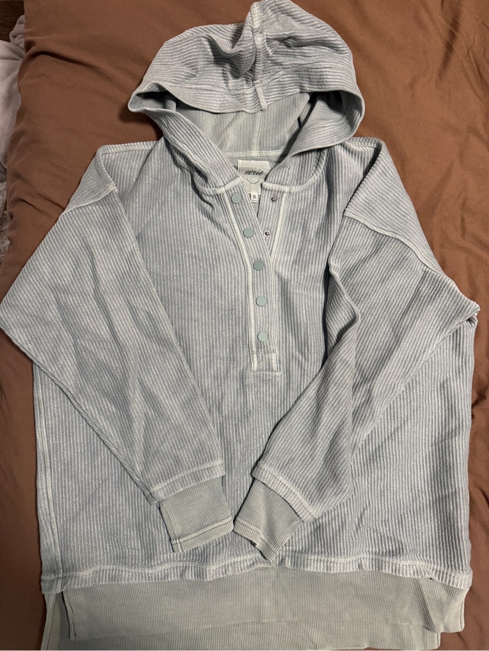 aerie Light Blue Hooded Waffle Knit Snap Pullover